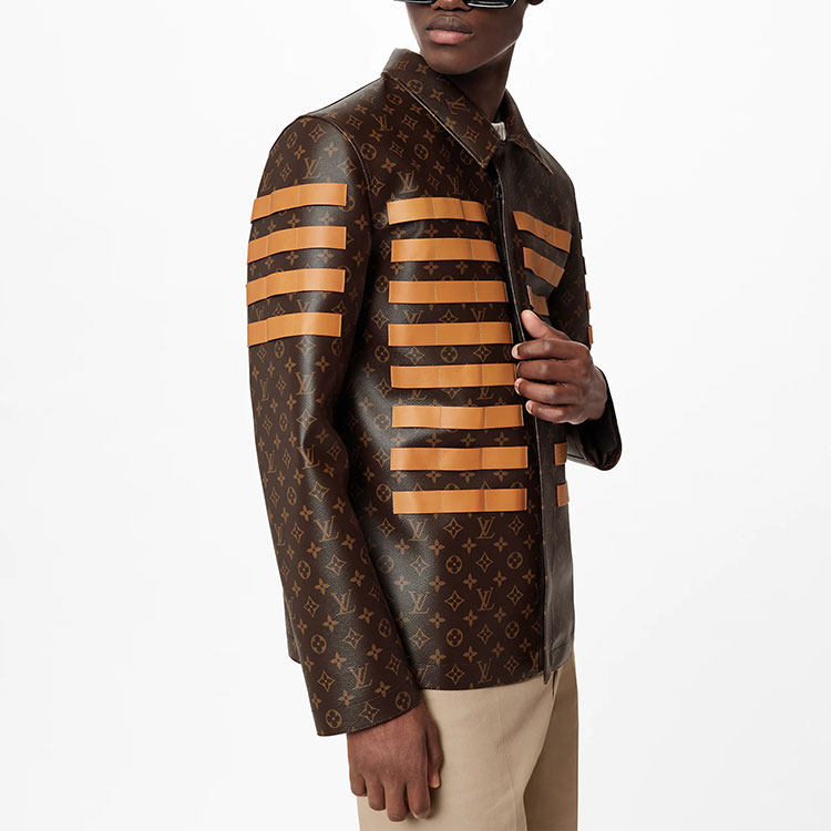 Purchase LOUIS VUITTON x NIGO2 Striped Leather Logo Jacket Brown 1A9K4C