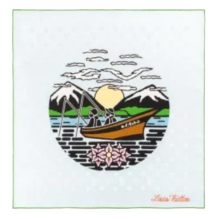 LOUIS VUITTON Nigo Blue Scarf with Print Details - Unisex Couple Design. M96939