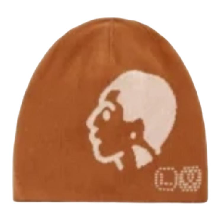 LOUIS VUITTON x Nigo Brown Knit Beanie - Unisex Couples' Style with Print Design. M5227A