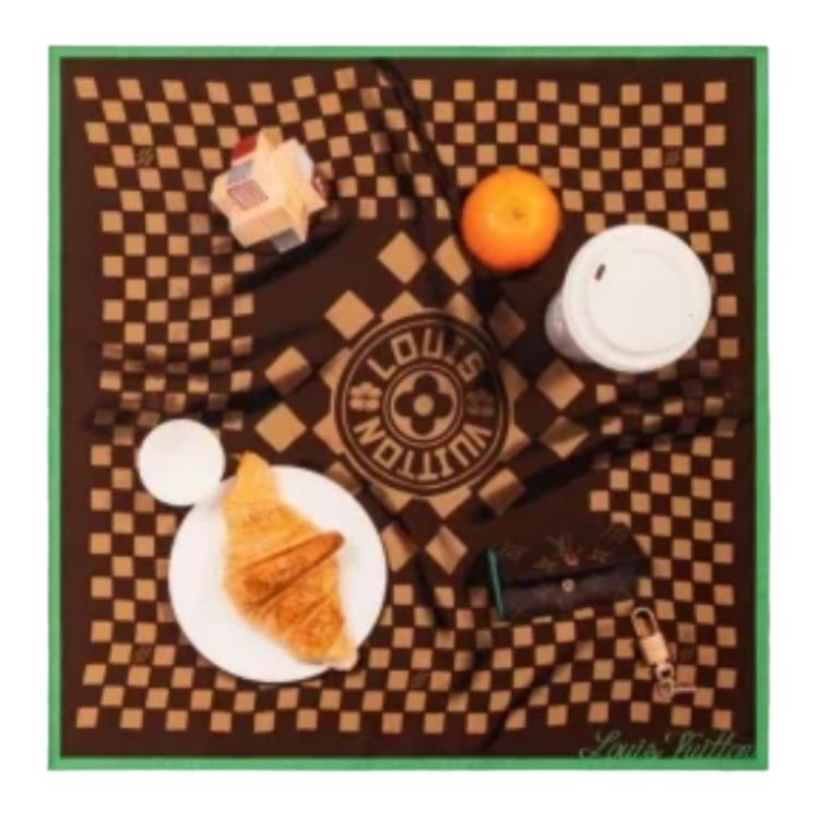 LOUIS VUITTON Nigo Brown Printed Silk Scarf - Unisex Couple Design. M97240