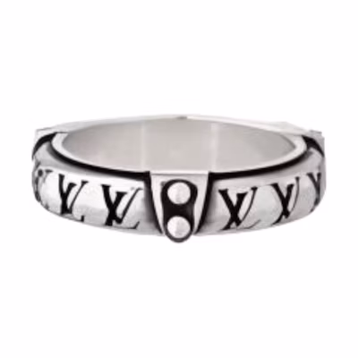 LOUIS VUITTON Nigo Engraved Logo Ring Silver Unisex Couple Jewelry. M1772