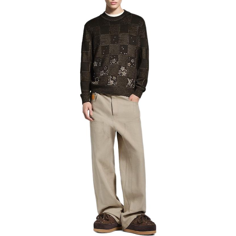 Lookbook Louis Vuitton x Nigo FW25 棋盤格刺繡圓領長袖上衣 1AIMD7