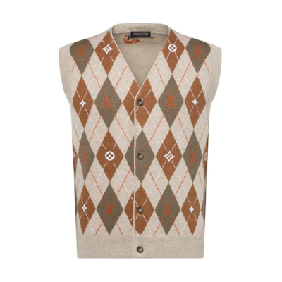 LOUIS VUITTON Nigo FW25 Diamond Argyle V-Neck Cardigan Vest . 1AIMDI
