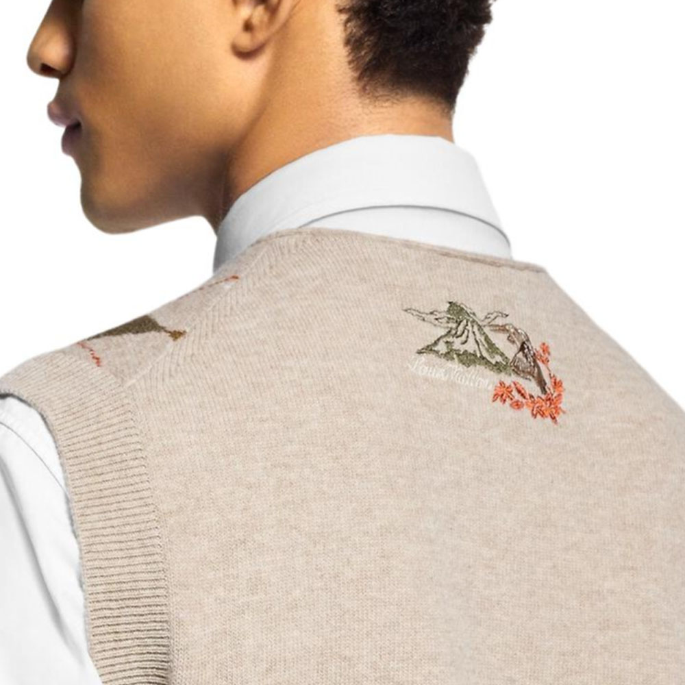Shop Chaleco Cardigan Bordado LOUIS VUITTON x Nigo FW25 Diamond V-Neck 1AIMDE