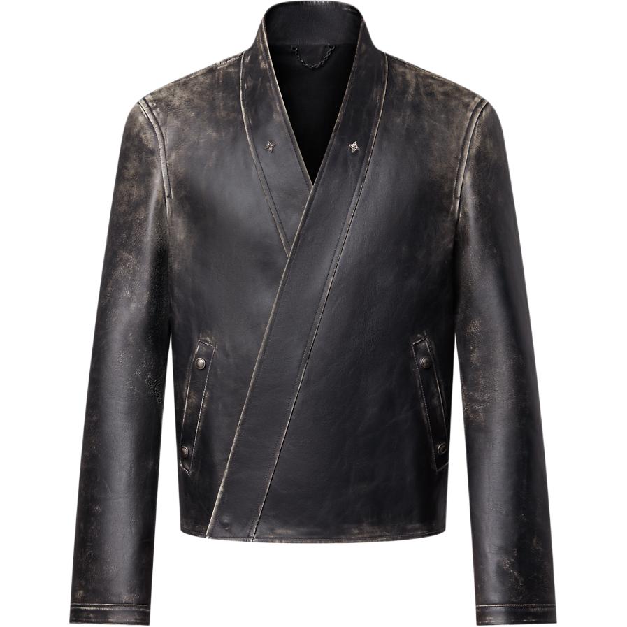 LOUIS VUITTON Nigo FW25 Solid V-Neck Pocket Leather Jacket 1AIMYE