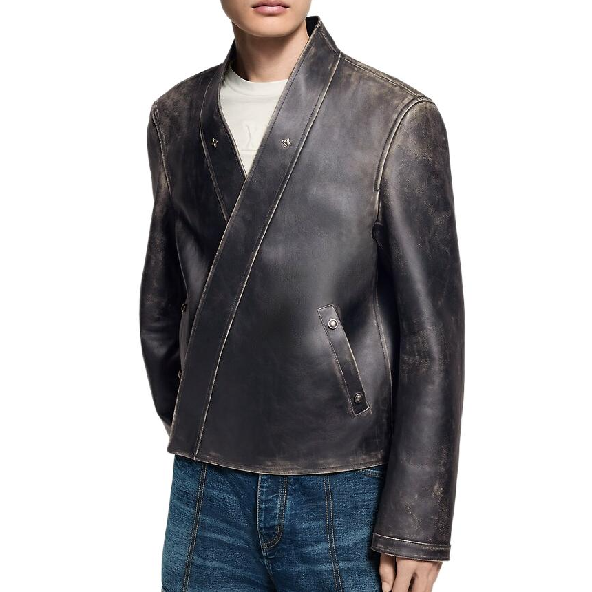 Purchase LOUIS VUITTON x Nigo FW25 Solid V-Neck Pocket Leather Jacket Menswear 1AIMYA