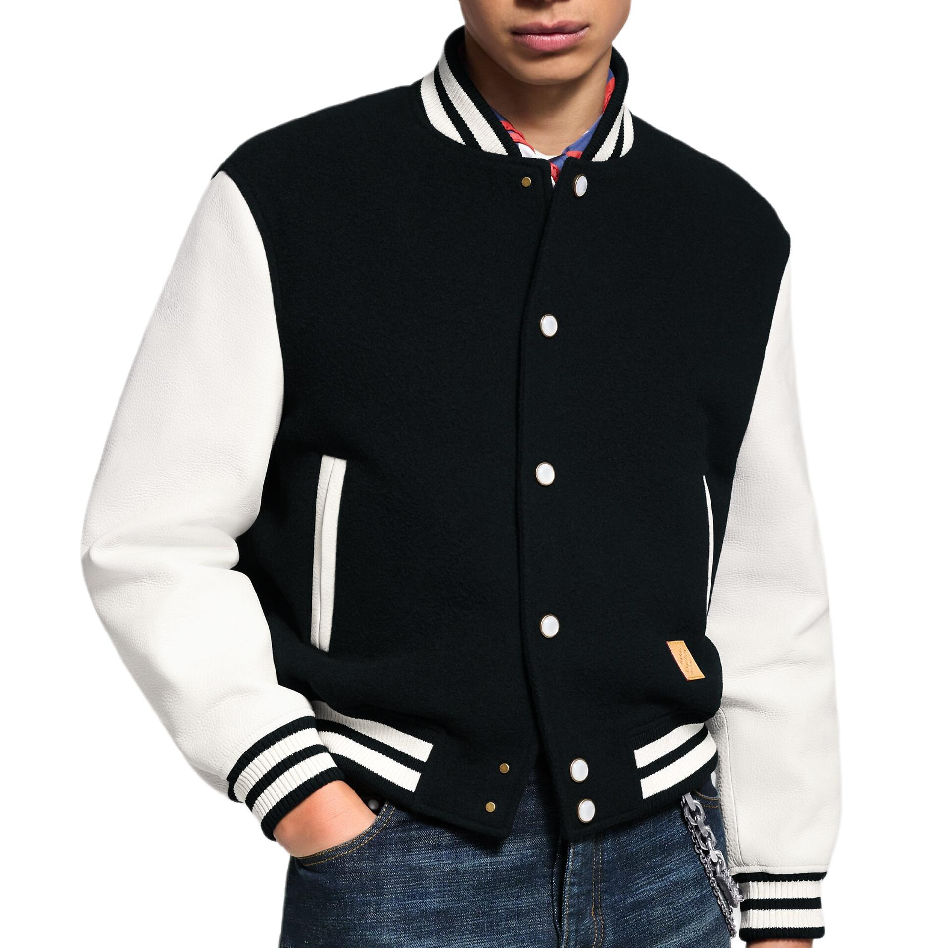 Shop LOUIS VUITTON x Nigo FW25 Wool-Blend Leather Varsity Jacket for Men 1AIMWM