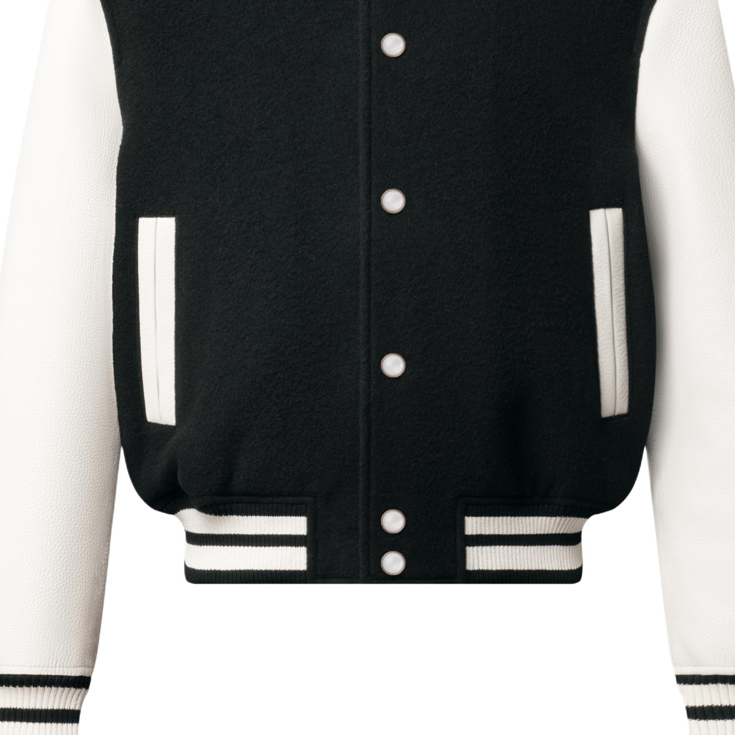 Details for Louis Vuitton x Nigo FW25 Wool Blend Leather Baseball Jacket for Men 1AIMWL