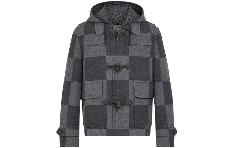 Louis Vuitton NIGO Grid Logo Toggle Grey Hooded Casual Jacket Men 1A7XHD