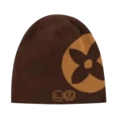 LOUIS VUITTON Nigo Logo Print Knit Beanie - Unisex Brown Couple Style Hat M5248A