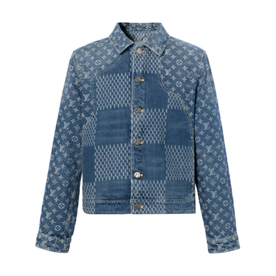 LOUIS VUITTON Nigo LV2 Logo Check Monogram Patchwork Denim Jacket Navy 1A7YD6