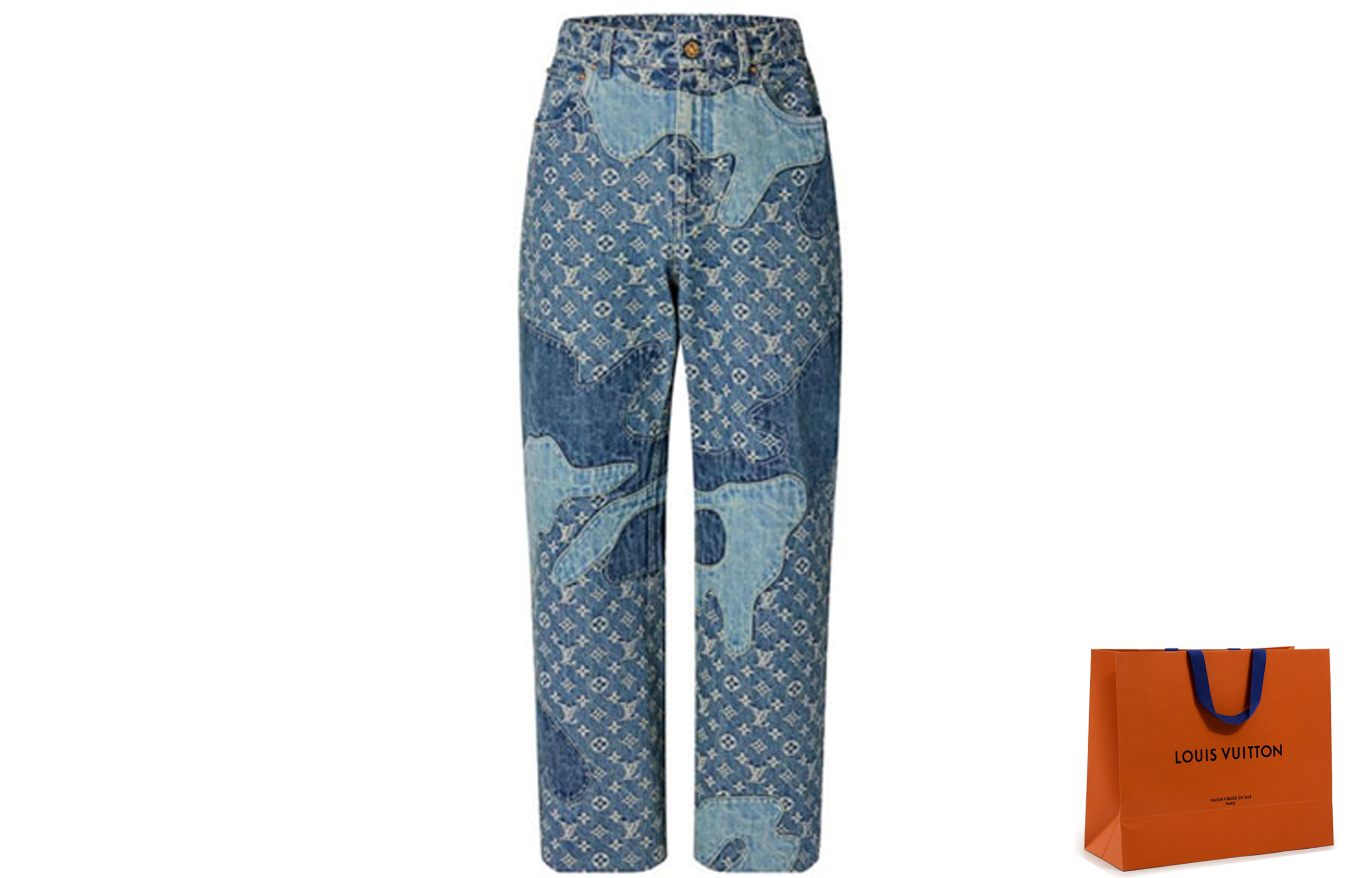 Sizing LOUIS VUITTON x NIGO LV2 Monogram Patchwork Denim Jeans Blue . 1A9GGJ