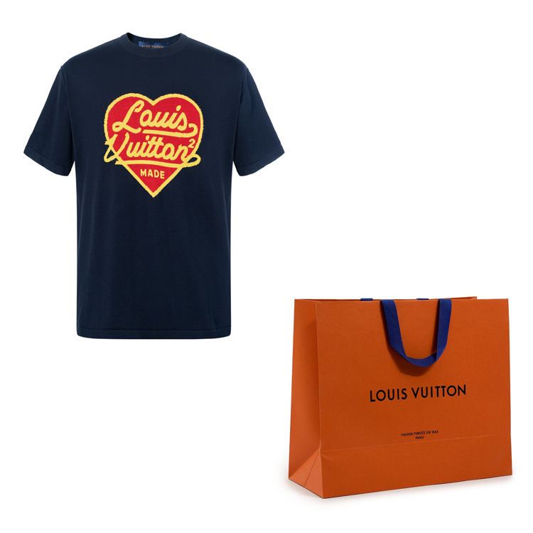 Cheap LOUIS VUITTON x NIGO LV2 SS22 Baju-T Logo Hati Besar Biru Gelap. 1A9GM1