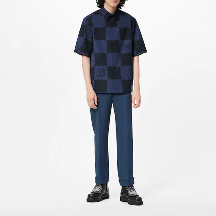 Louis Vuitton NIGO LV2 SS22 Checkered Logo Letter Shirt Navy Blue Male 1A9GXU 圖 3