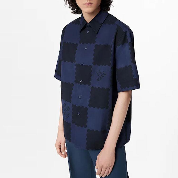 Louis Vuitton NIGO LV2 SS22 Checkered Logo Letter Shirt Navy Blue Male 1A9GXU 圖 5