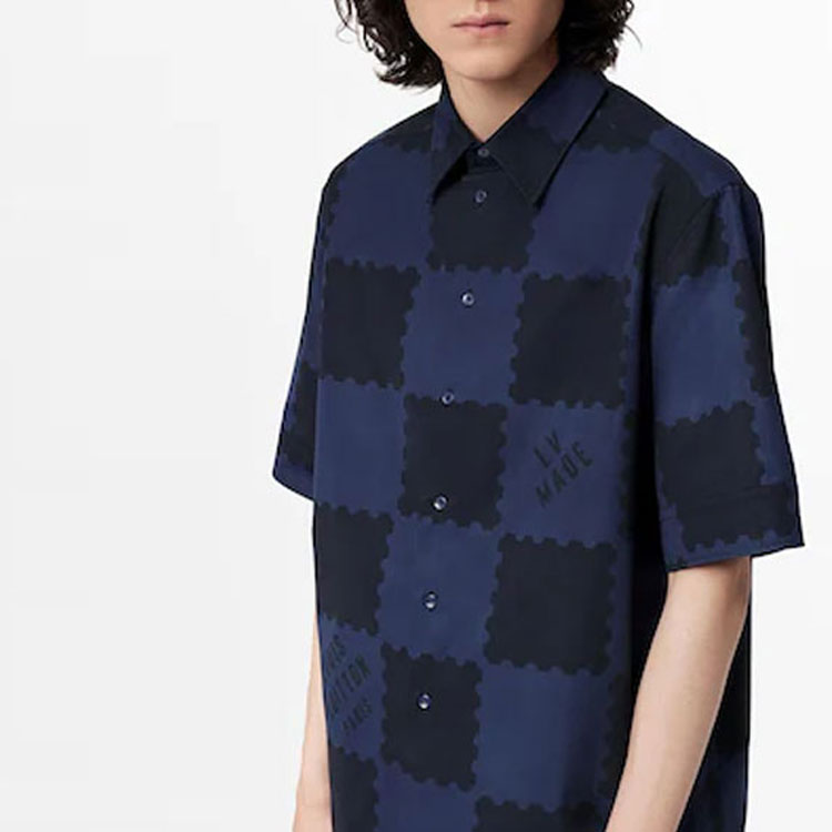 Louis Vuitton NIGO LV2 SS22 Checkered Logo Letter Shirt Navy Blue Male 1A9GXU 圖 6