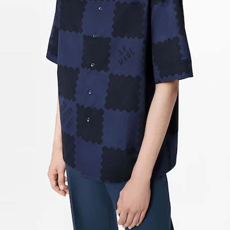 Louis Vuitton NIGO LV2 SS22 Checkered Logo Letter Shirt Navy Blue Male 1A9GXU 圖 7