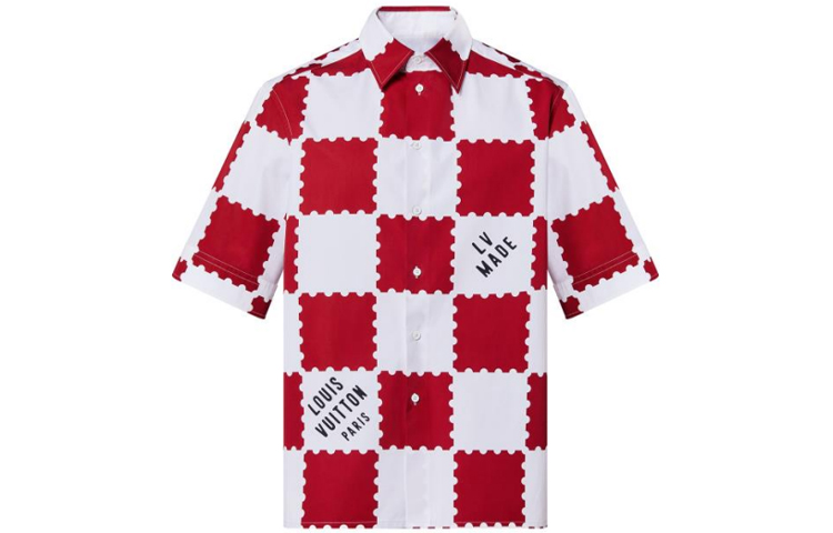 LOUIS VUITTON NIGO LV2 SS22 Red White Checkered Logo Print Shirt 1A9GS5