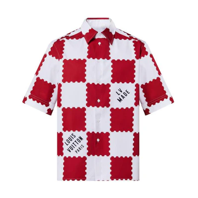 LOUIS VUITTON NIGO LV2 SS22 Red White Checkered Logo Print Shirt 1A9GS5