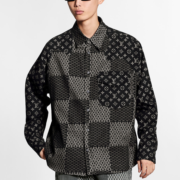 Shop Camisa Negra Louis Vuitton x Nigo Patchwork 1A7YGE