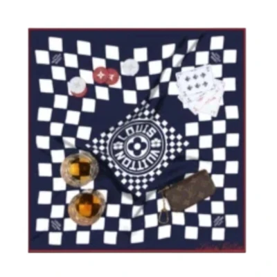 LOUIS VUITTON Nigo Printed Scarf Unisex Couple Style - Navy Blue. M96881