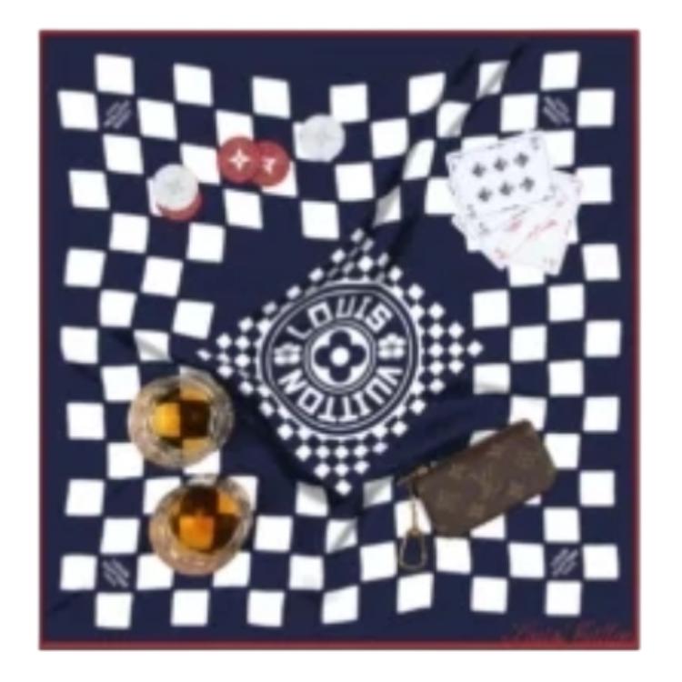 LOUIS VUITTON Nigo Printed Scarf Unisex Couple Style - Navy Blue. M96881 圖 2