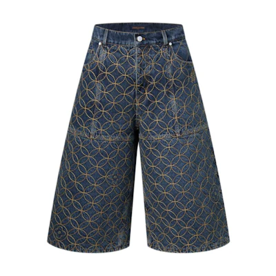 LOUIS VUITTON Nigo Quilted Embroidered Denim Shorts FW25 Collaboration 1AILV6