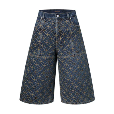 LOUIS VUITTON Nigo Quilted Embroidered Denim Shorts FW25 Collab. 1AILV4