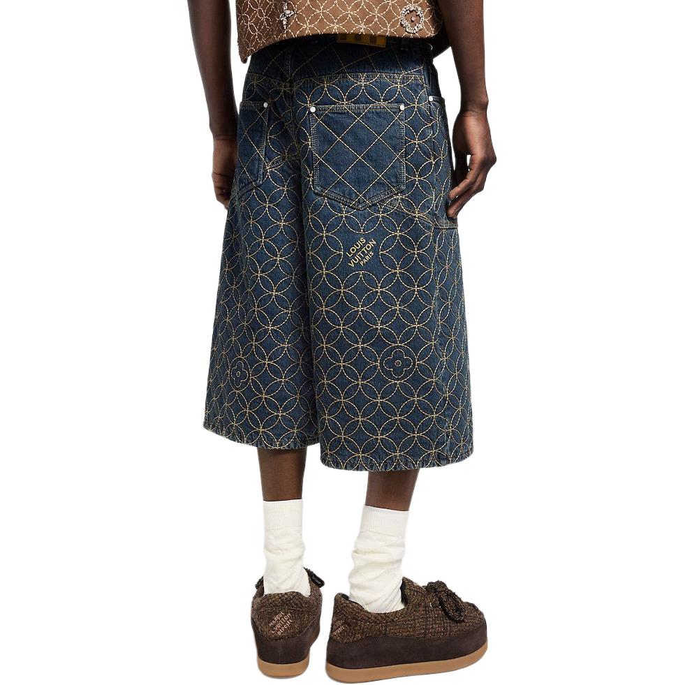 LOUIS VUITTON Nigo Quilted Zipper Straight Embroidered Denim Shorts FW25 Men 1AILVC 圖 4