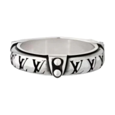 LOUIS VUITTON Nigo Silver Engraved Logo Ring - Unisex Couple Design M1772S