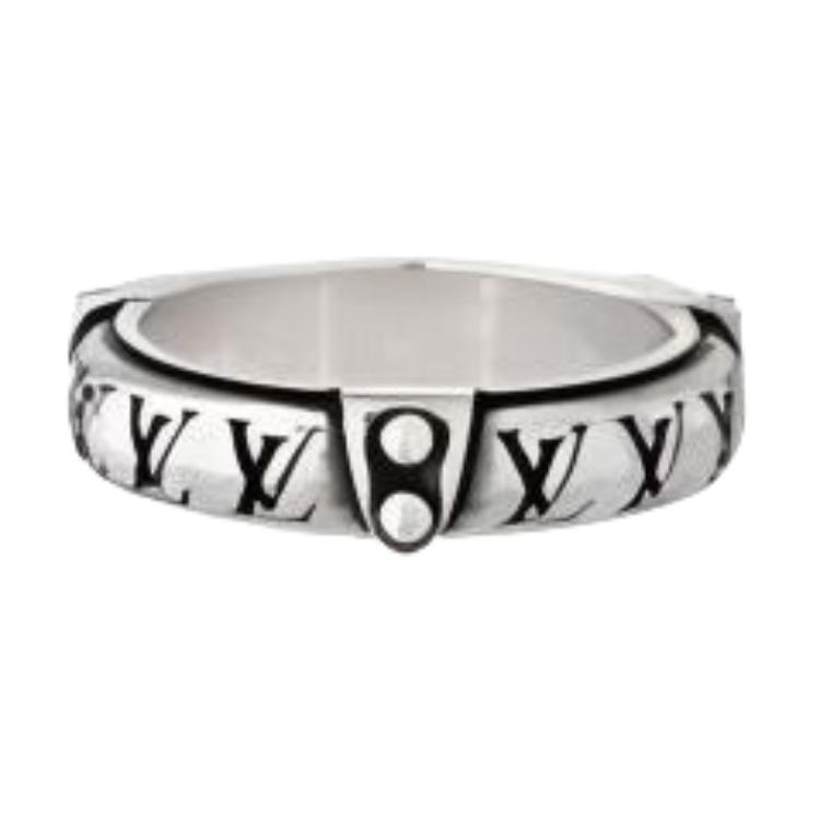 Order LOUIS VUITTON x Nigo Silver Engraved Logo Ring - Unisex Couple's Edition M1772M