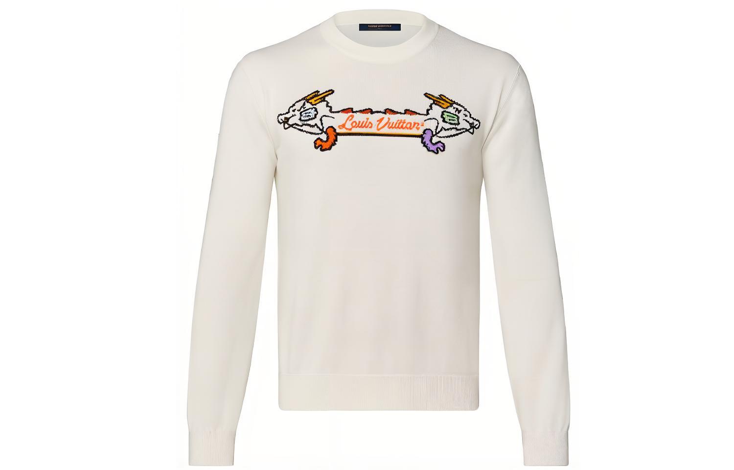 LOUIS VUITTON x NIGO SS22 Double Dragon Graphic White Crewneck Sweatshirt Men. 1A9GO3