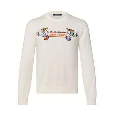 LOUIS VUITTON NIGO SS22 Double Dragon Graphic White Crewneck Sweatshirt Men. 1A9GO3