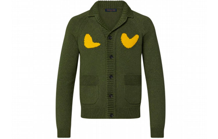 LOUIS VUITTON x Nigo SS22 Geometric Knit Collared Cardigan Olive Green . 1A9GLP