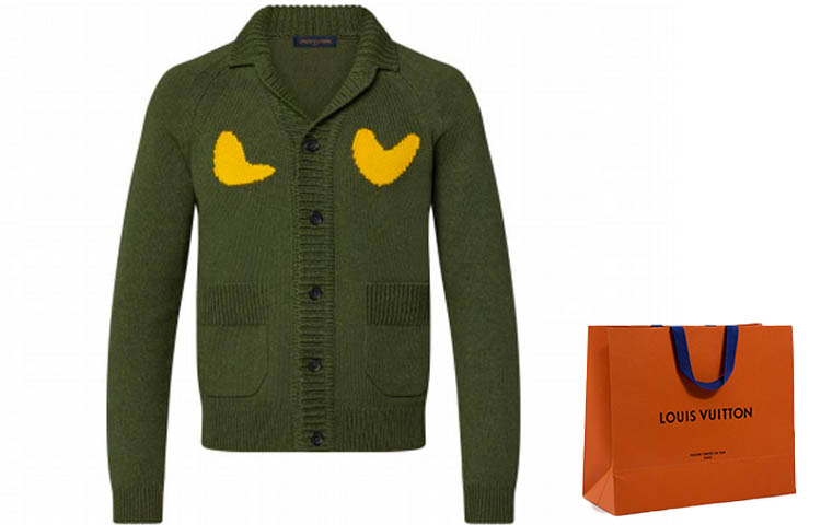 Details for 루이 비통 x 니고 SS22 지오메트릭 니트 칼라 가디건 올리브 그린. 1A9GLP