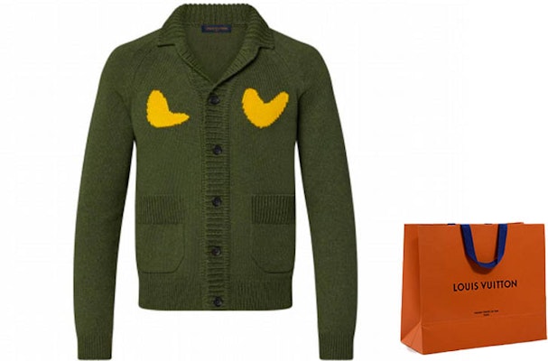 루이 비통 x 니고 SS22 지오메트릭 니트 칼라 가디건 올리브 그린. 1A9GLP Details for 루이 비통 x 니고 SS22 지오메트릭 니트 칼라 가디건 올리브 그린. 1A9GLP