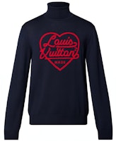 LOUIS VUITTON x Nigo SS22 Heart Logo Embroidered Turtleneck Sweater Blue Men 1A9GRA LOUIS VUITTON x Nigo SS22 Heart Logo Embroidered Turtleneck Sweater Blue Men 1A9GRA
