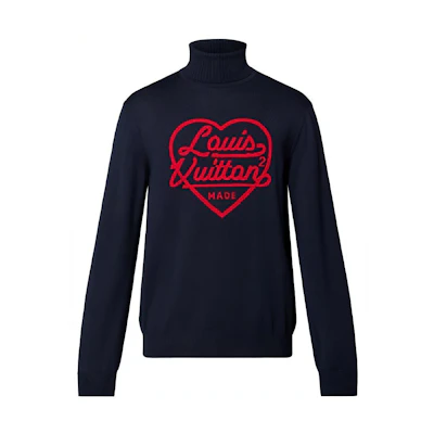 LOUIS VUITTON Nigo SS22 Heart Logo Embroidered Turtleneck Sweater Blue Men 1A9GRA