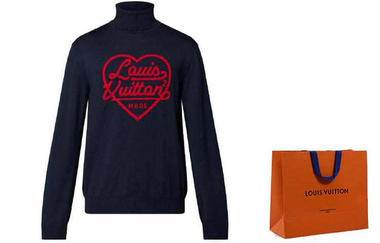 Sizing Suéter Cuello Alto Azul Hombre LOUIS VUITTON x Nigo SS22 Logo Corazón Bordado. 1A9GRA