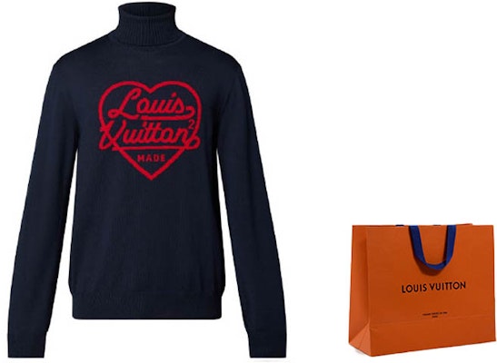 Suéter Cuello Alto Azul Hombre LOUIS VUITTON x Nigo SS22 Logo Corazón Bordado. 1A9GRA Sizing Suéter Cuello Alto Azul Hombre LOUIS VUITTON x Nigo SS22 Logo Corazón Bordado. 1A9GRA