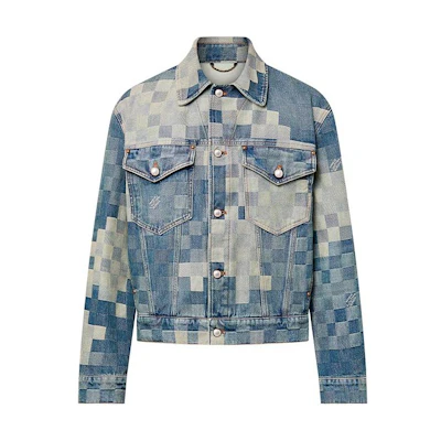 LOUIS VUITTON Pharrell Mosaic Denim Jacket Blue Long Sleeve Collared. 1AFHUW