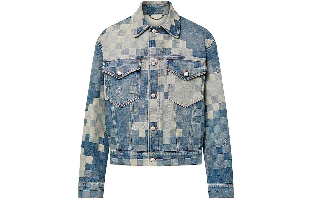 Order LOUIS VUITTON x Pharrell Jaket Denim Mosaic Biru Lengan Panjang Berkerah. 1AFHUW
