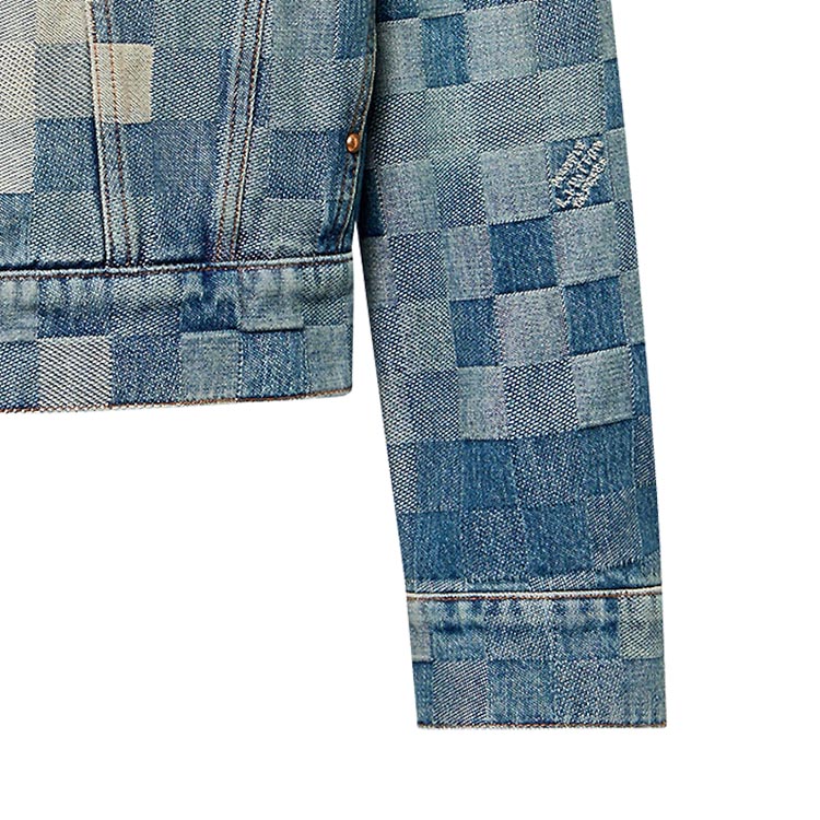 Sizing LOUIS VUITTON x Pharrell Jaket Denim Mosaic Biru Lengan Panjang Berkerah. 1AFHUW
