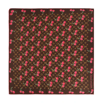 LOUIS VUITTON Takashi Murakami Cherry Print Scarf Unisex Brown M96094