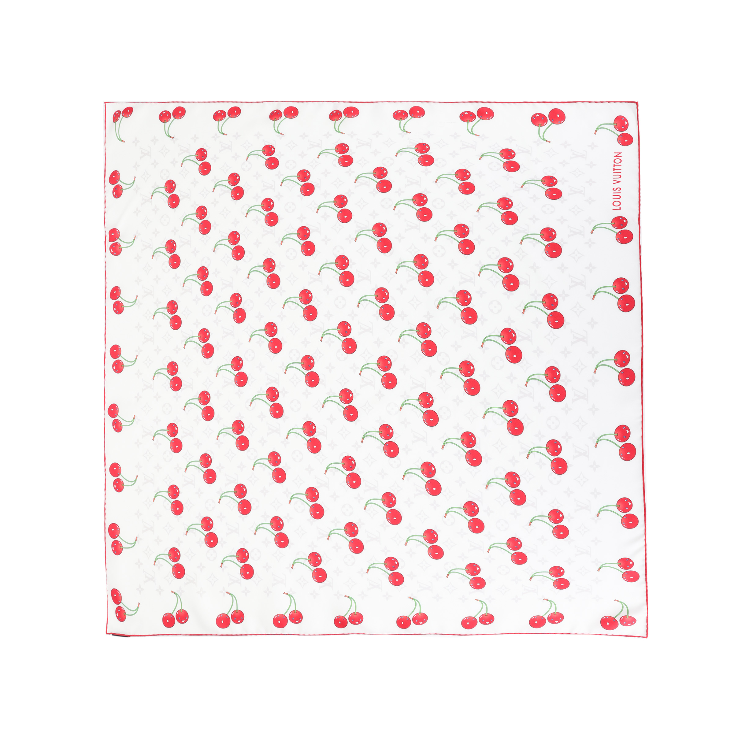 LOUIS VUITTON Takashi Murakami Cherry Print Silk Scarf Unisex White M94966