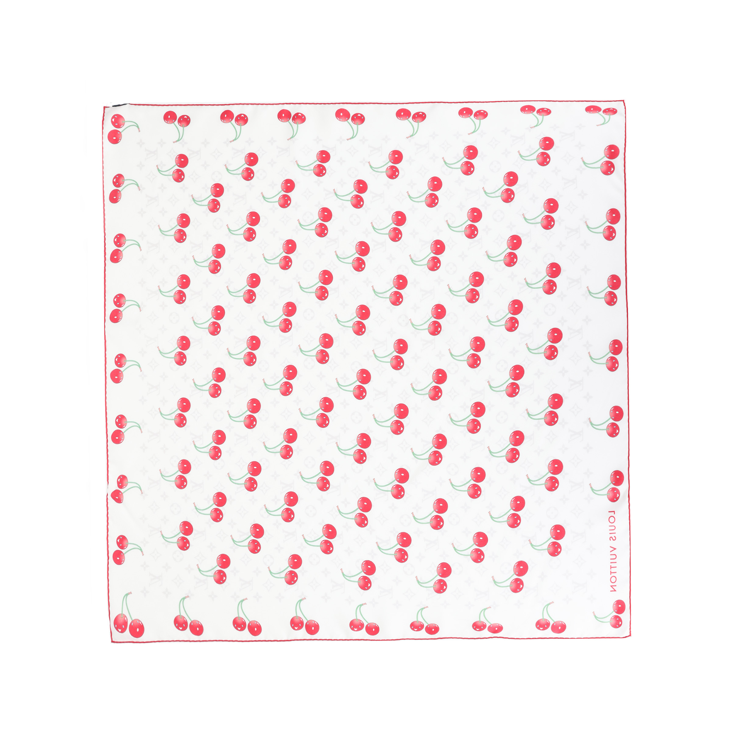 LOUIS VUITTON Takashi Murakami Cherry Print Silk Scarf Unisex White M94966 圖 3