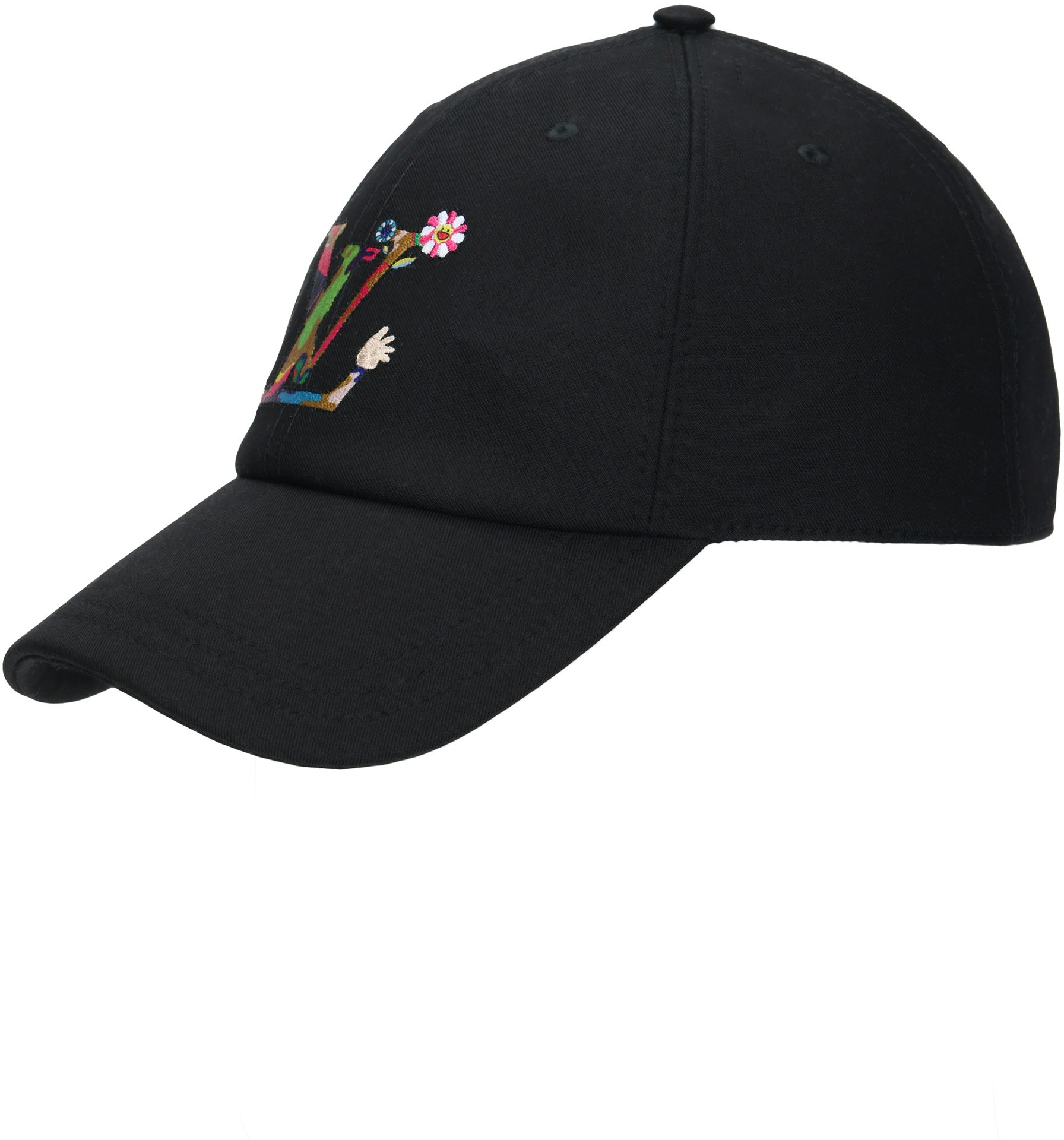 louis-vuitton-x-takashi-murakami-colorful-logo-cap-black-unisex-adjustable-hat-m5000-m
