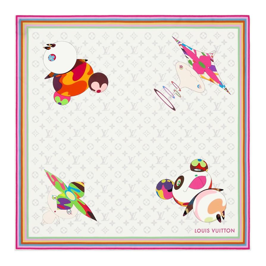 LOUIS VUITTON x Takashi Murakami Cute Print Scarf Unisex Couple Design White M96273