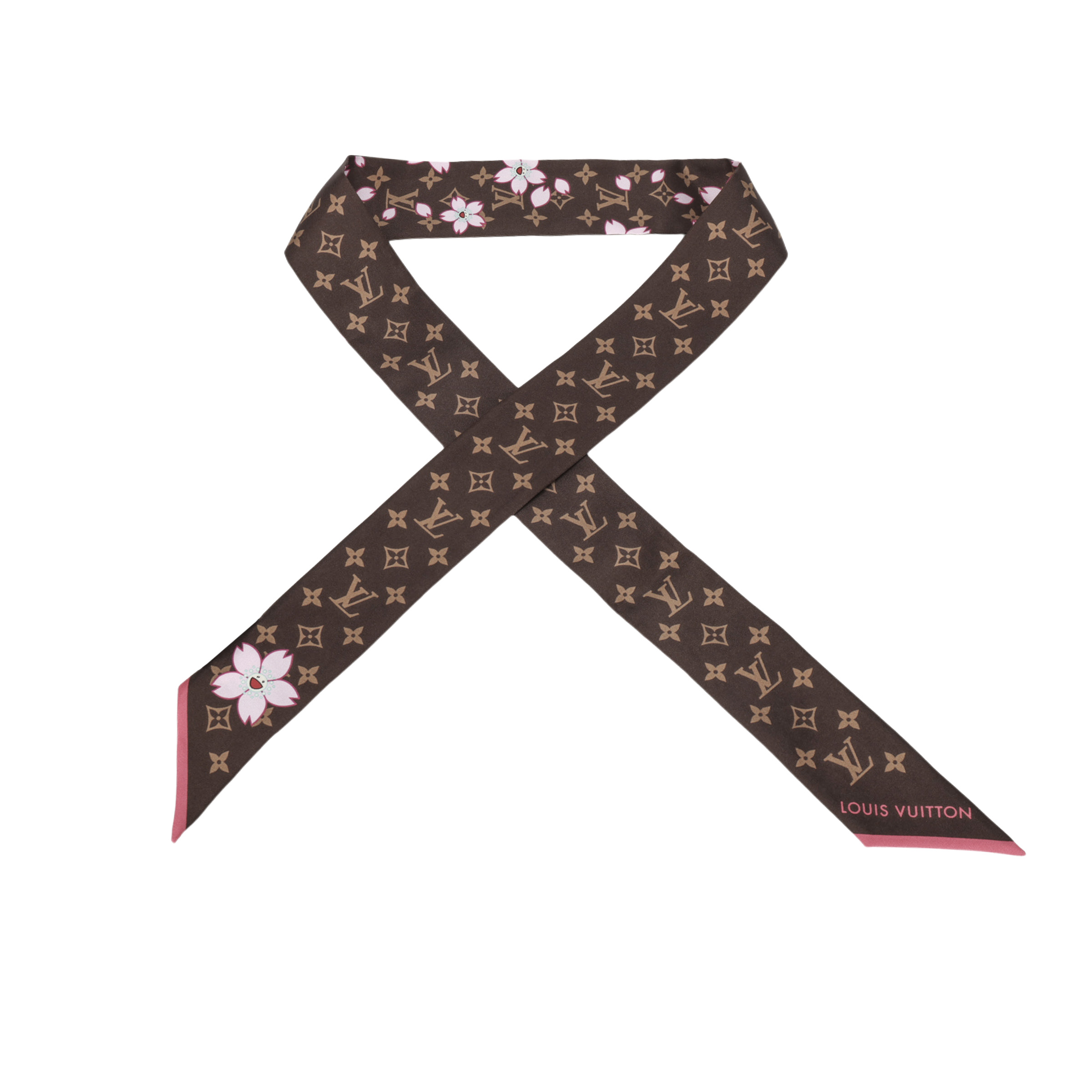 LOUIS VUITTON Takashi Murakami Silk Scarf Brown Unisex Couple Design. M96084 圖 3