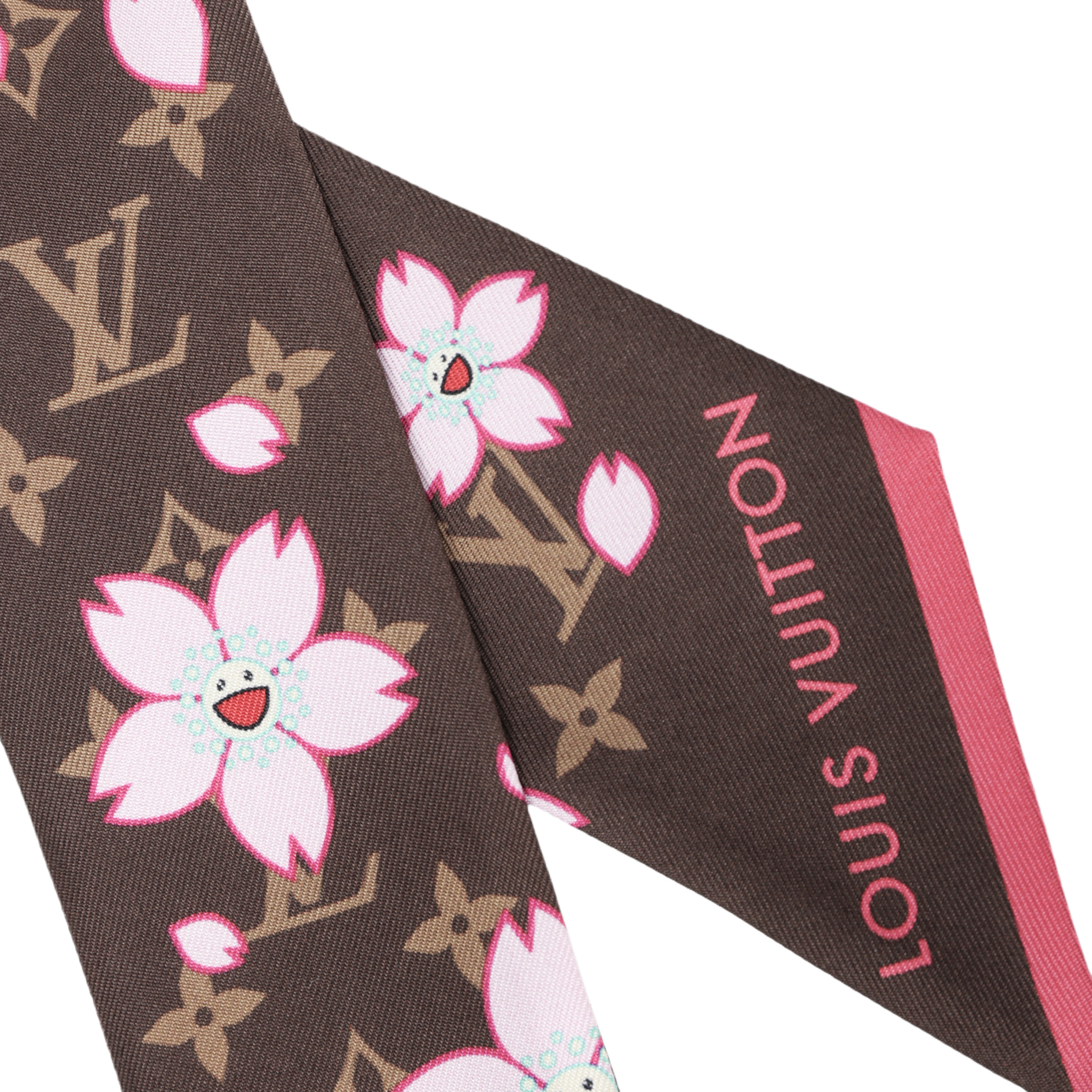 LOUIS VUITTON Takashi Murakami Silk Scarf Brown Unisex Couple Design. M96084 圖 4
